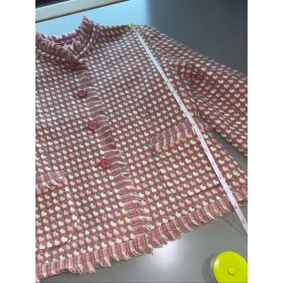 Pendleton Tweed virgin wool Blazer cropped pink gray cream fringe size 6P Made i - Picture 6 of 10